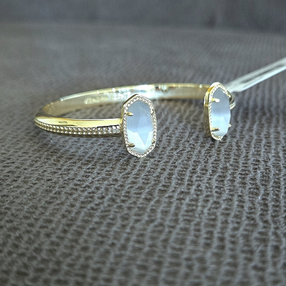 Kendra Scott Gold💛 "Elton" Cuff Bracelet With Slate Cat's🐱 Eye👁 Stones - NWT - Picture 3 of 16